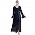 Designer abaya with polka dotted frills- Navy Blue